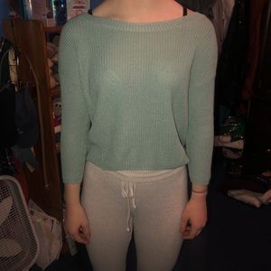 Mint green cropped sweater with cute back